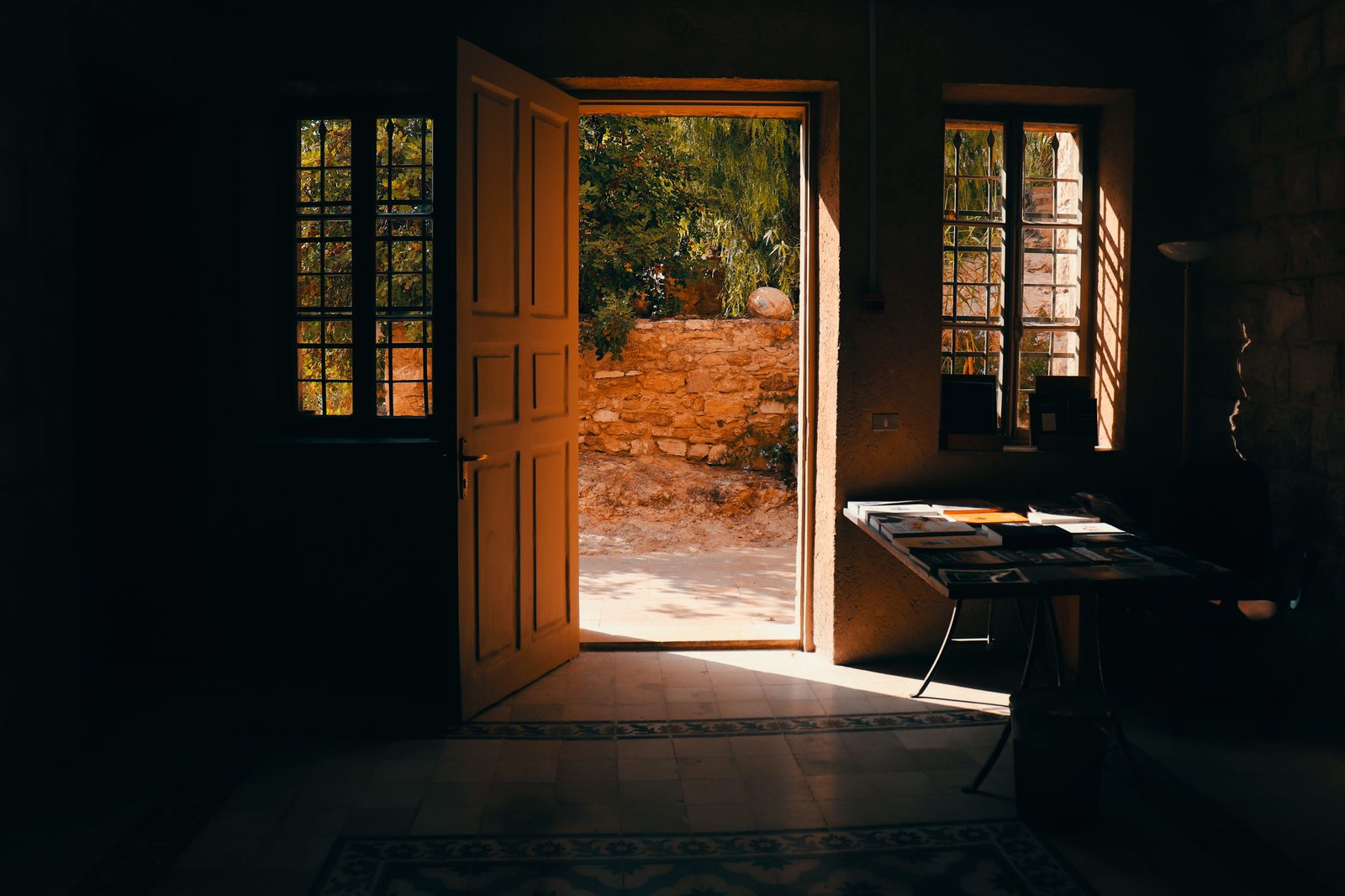 Warm sunlight streaming through an open door