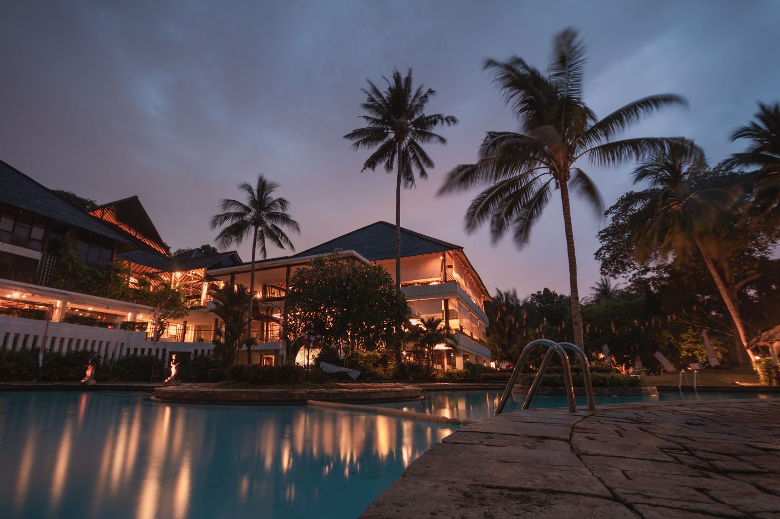 Resort pool at dusk